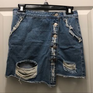 Forever 21 asymmetrical distressed jean skirt, size small